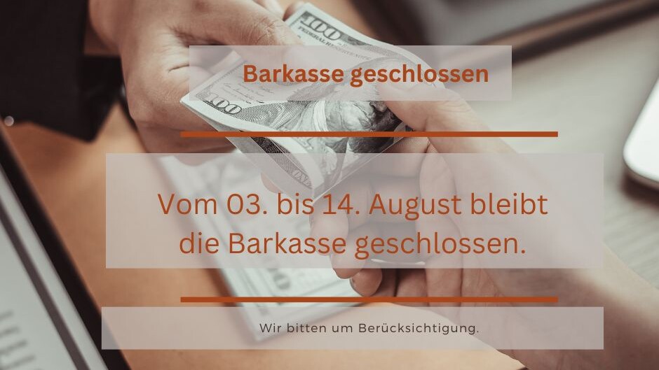 Barkasse geschlossen vom 03. - 14. August 2026 Barkasse geschlossen vom 03. - 14. August 2026