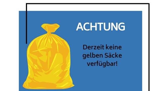 Ein gelber Müllsack mit Hinweistext