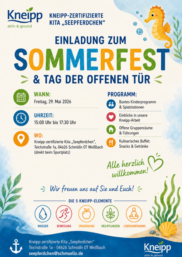 Sommerfest Plakat Seepferdchen 2026