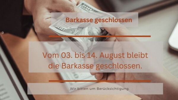 Barkasse geschlossen vom 03. - 14. August 2026