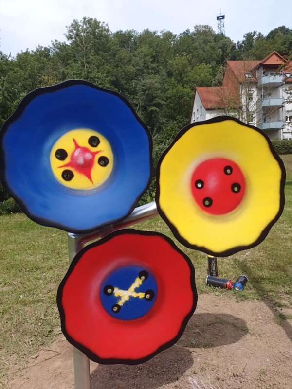 Detailansicht Knöpfe zum Foto-Point im Stadtpark