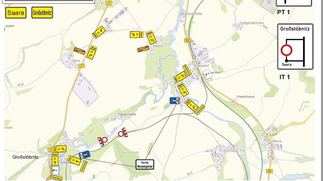 Verkehrskarte Vollsperrung Saarer Weg